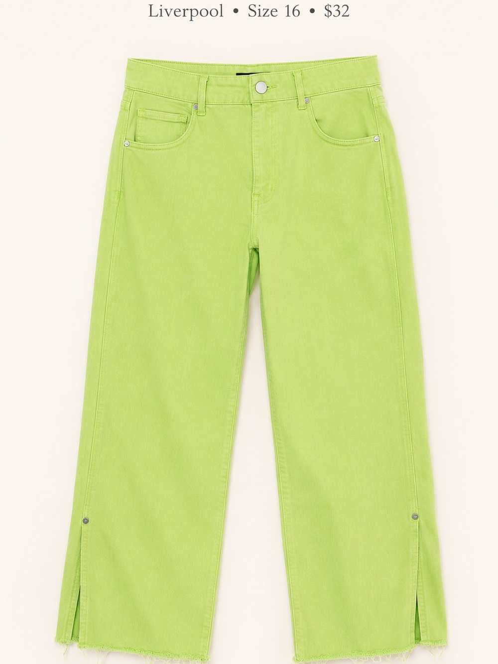 Liverpool Los Angeles Lime Green Crop Pants Size 16